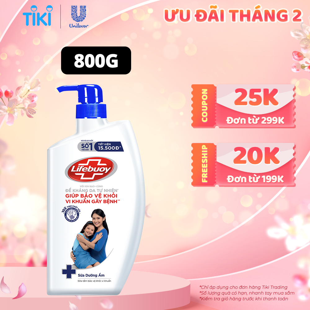 Sữa Tắm Lifebuoy Sạch Khuẩn Chăm Sóc Da Ngăn Ngừa Vi Khuẩn Lây Lan Với Ion Bạc Hỗ Trợ Cùng Đề Kháng Da Tự Nhiên Chai 800G