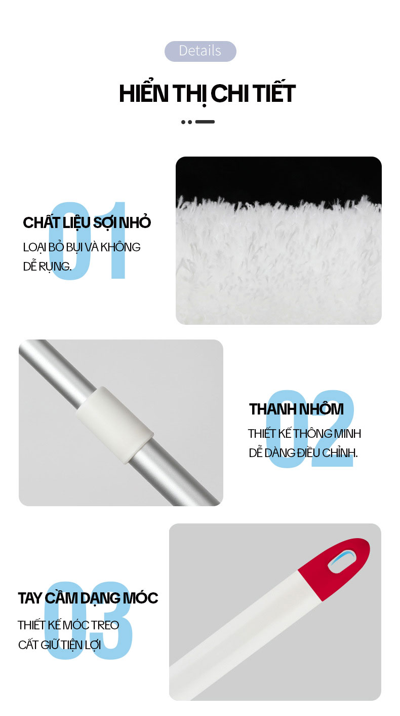 Chổi Quét Trần Nhà OKwife HD-7823A-40, Cây Quét Mạng Nhện Đa Năng, Chổi Lông Quét Bụi Trần Nhà