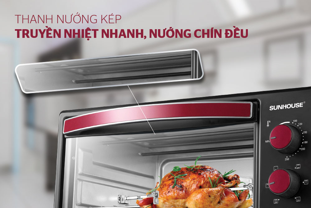 Lò Nướng  Sunhouse SHD4222 (22L) - Đỏ - Hàng chính hãng