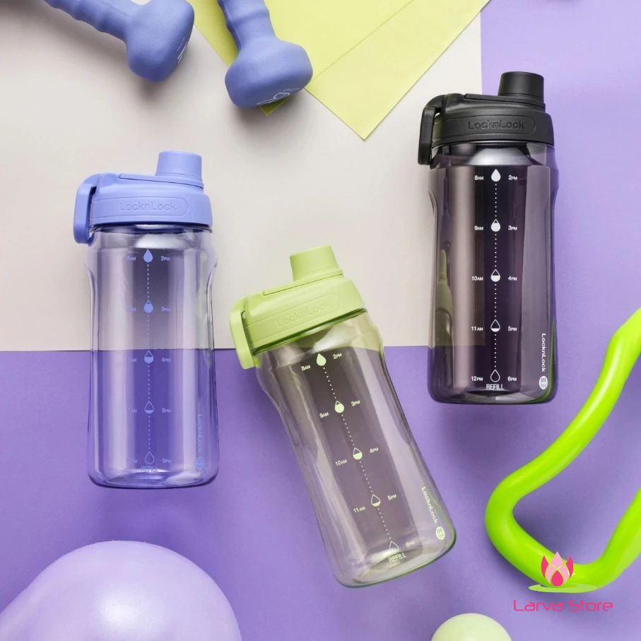 Bình nước nhựa LocknLock Active Large Bottle 1.5L màu xanh lá HAP941GRN, Hàng chính hãng, tay cầm gấp gọn - JoyMall