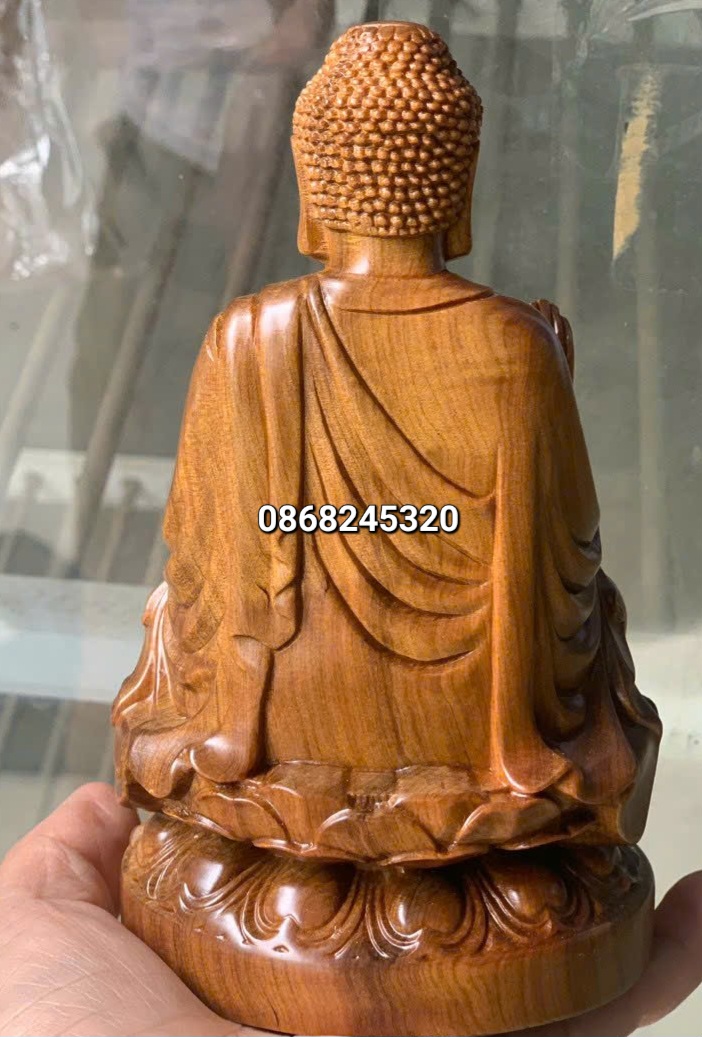 Tượng phật adiđà bằng gỗ bách xanh thơm nức kt cao 15×9×9cm 