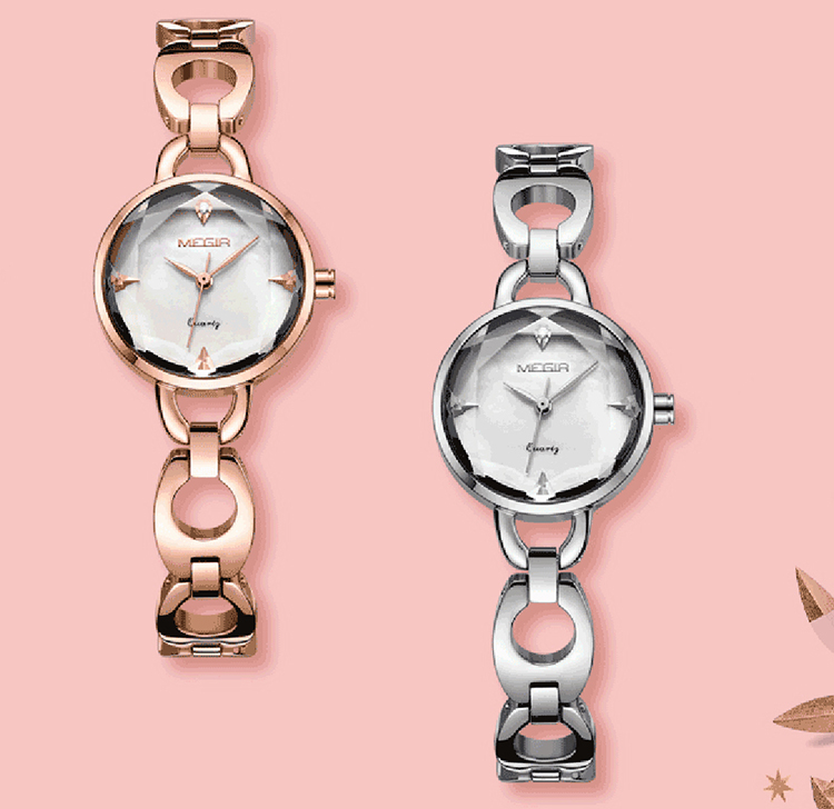 MEGIR 4173L Watch Women Sport Chronograph Alloy Strap Quartz Movement Watch Waterproof Casual Clock Wristwatch for - Silver