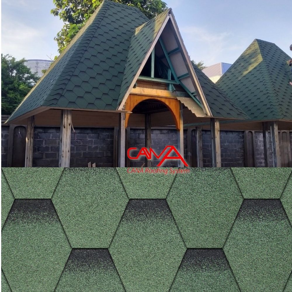 tấm dán bitum cana tổ ong dark green trang trí mái nhà tiền chế resort