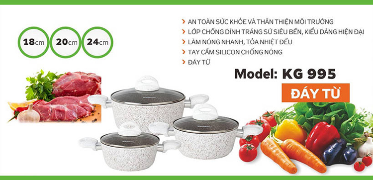 Nồi Nhôm Đáy Từ Có Nắp Chống Dính Kangaroo KG995S - 20cm