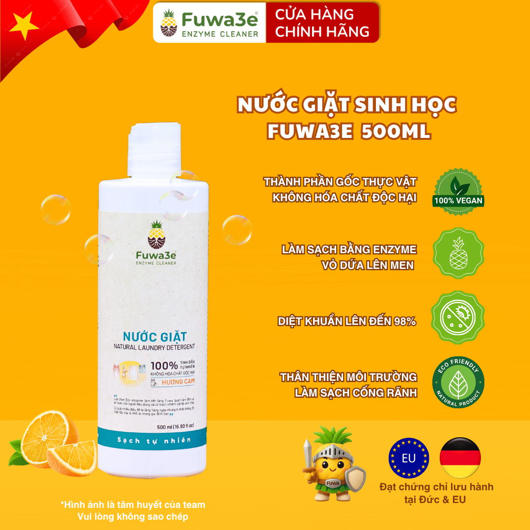 Nước giặt xả hữu cơ enzyme sinh học từ vỏ dứa Fuwa3e 500ml/ 100ml