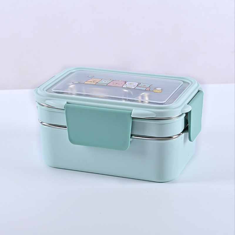 Hộp Cơm Giữ Nhiệt 2 Tầng Inox 2 Lớp Chắn Chắn Tặng kèm muỗng- Hàng Chính Hãng ( Màu ngẫu nhiên)