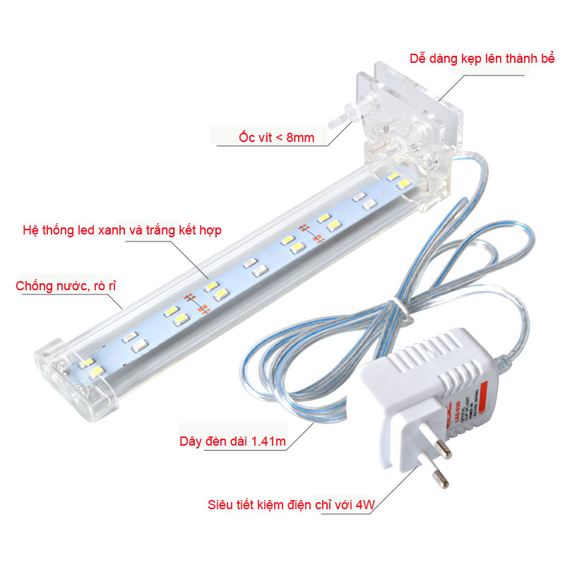 Đèn Led kẹp bể cá Xilong LED-D30 siêu sáng, tiết kiệm điện, ánh sáng 2 màu cho bể cá đẹp hoàn hảo. Cấp hàng bởi LYLYSHOP 