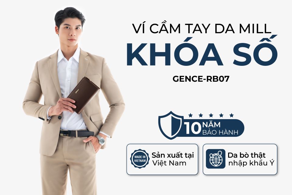 Clutch Nam Ví Cầm Tay GENCE RB07 Da Bò Khóa Số Cao Cấp Màu Nâu