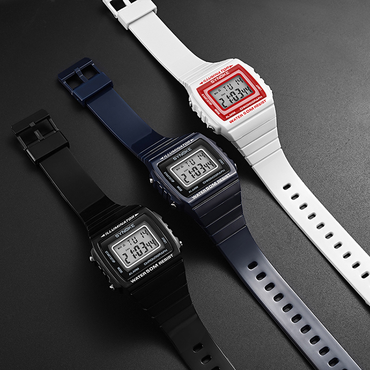 SYNOKE 9708 Sport Watch Fashion Watch LED Digital Alarm Luminous Stopwatch Timing Waterproof Sport Band - White