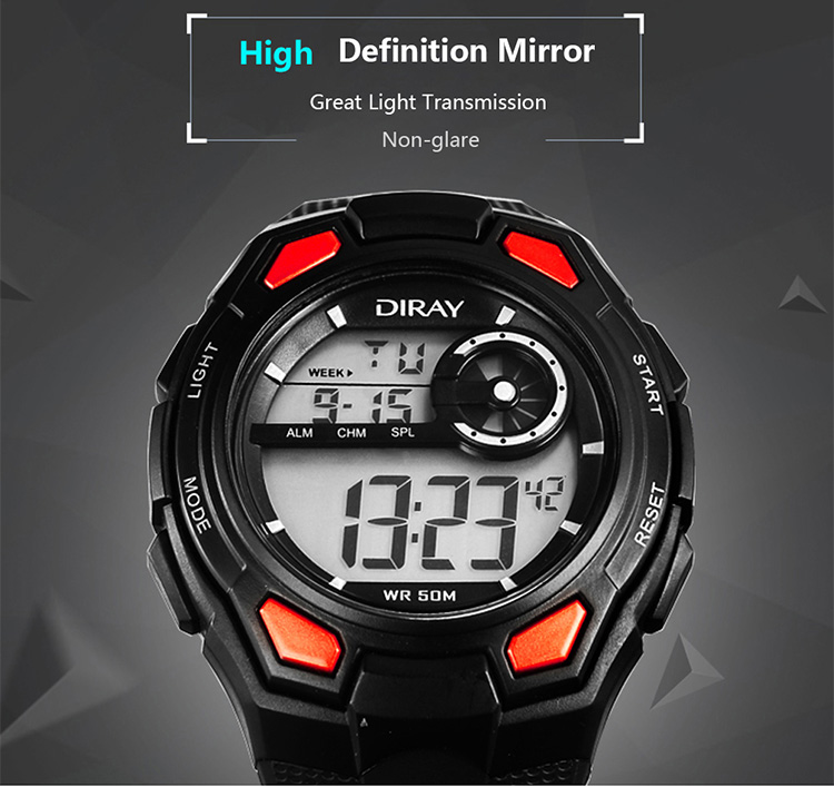 DIRAY 50M Water-resistant Large Dial Digital Men Watches Sport Wristwatches Luminous Military Relogio Masculino