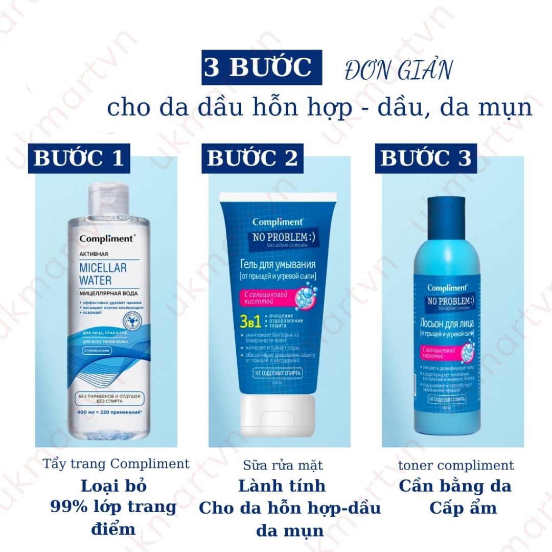 Tẩy Trang Compliment 400ml Dành Cho Da Dầu, Nhạy Cảm & Mọi Loại Da