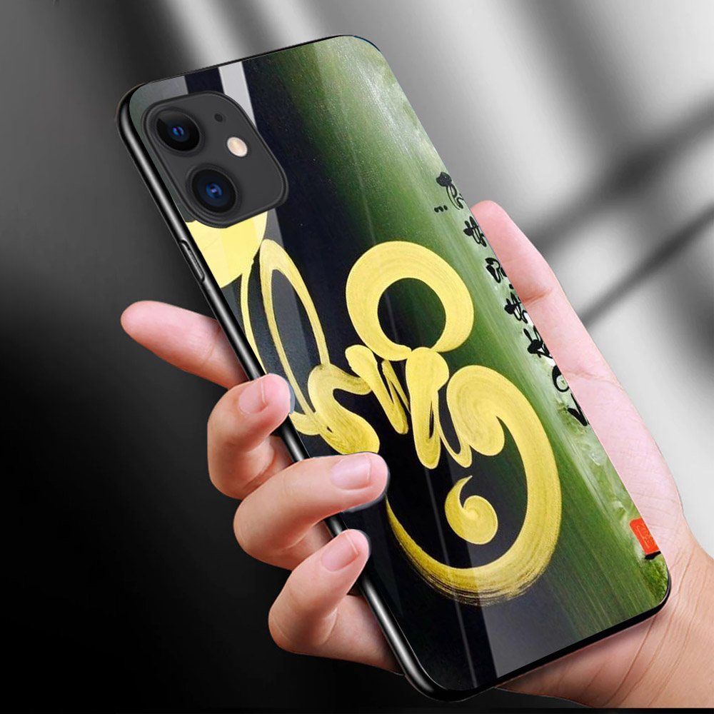 Ốp điện thoại kính cường lực cho máy iPhone 11 - thu pháp tâm tài lộc đức MS TPTTLD007