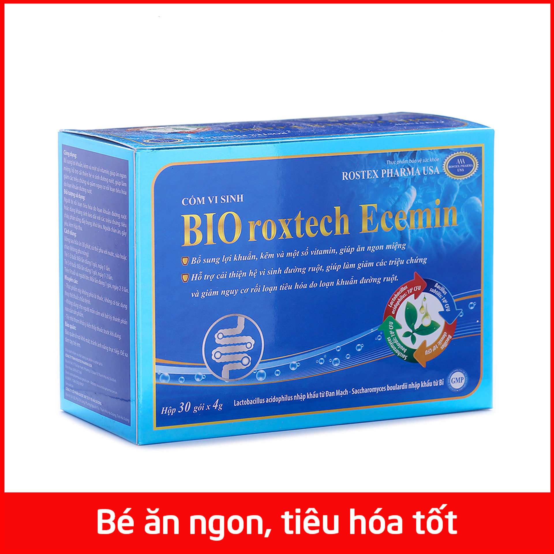 Cốm vi sinh Bio Gold Tex giúp bé ăn ngon, tiêu hóa tốt, giảm tiêu chảy, táo bón Hộp 30 gói 3