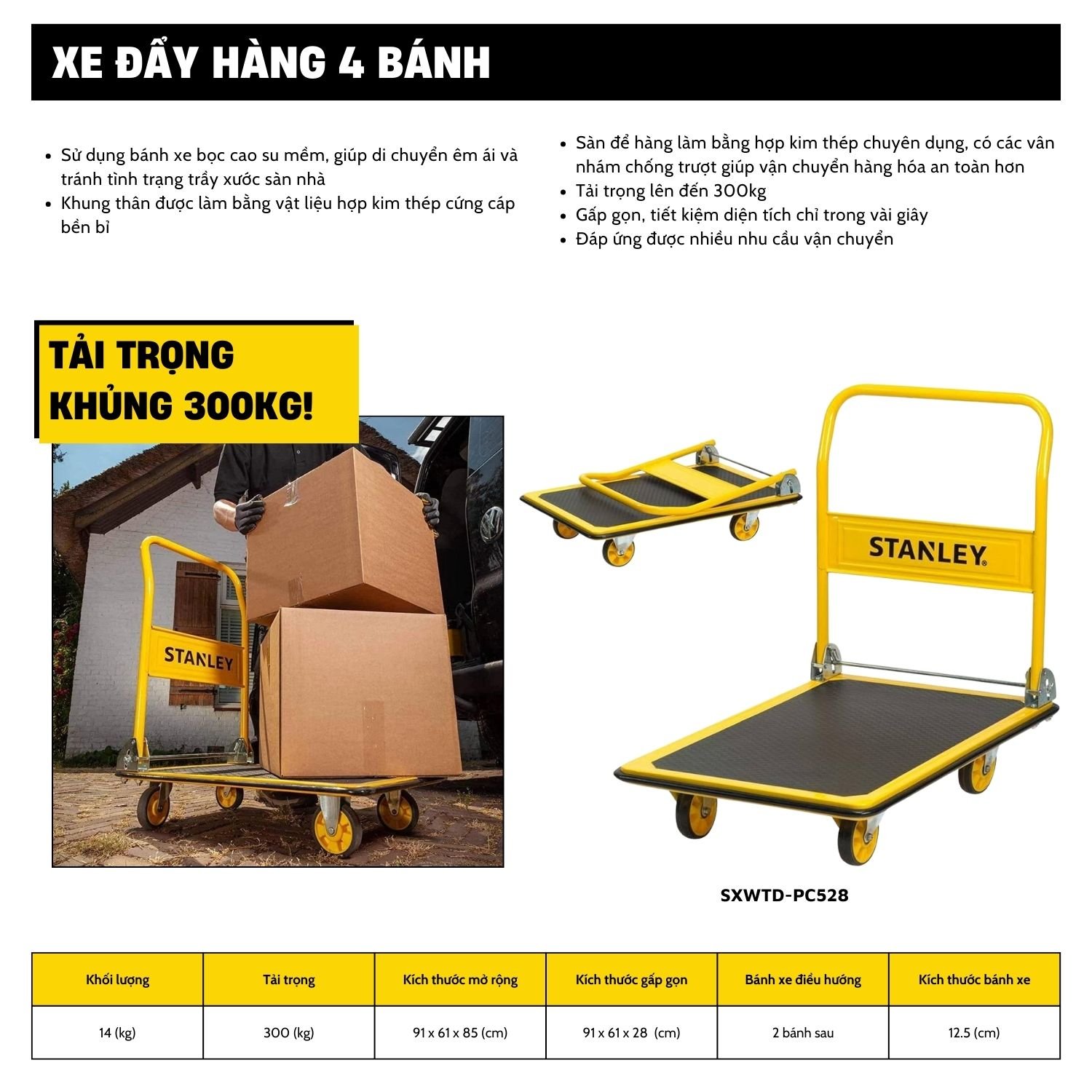 xe đẩy hàng 4 bánh Stanley PC528