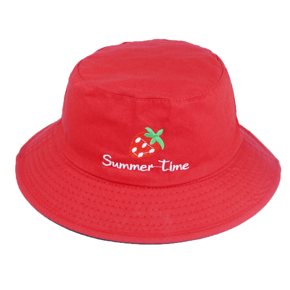 Mũ bucket nam nữ thời trang đội được 2 mặt độc đáo Summer Time thêu hình quả dâu tây đẹp mắt