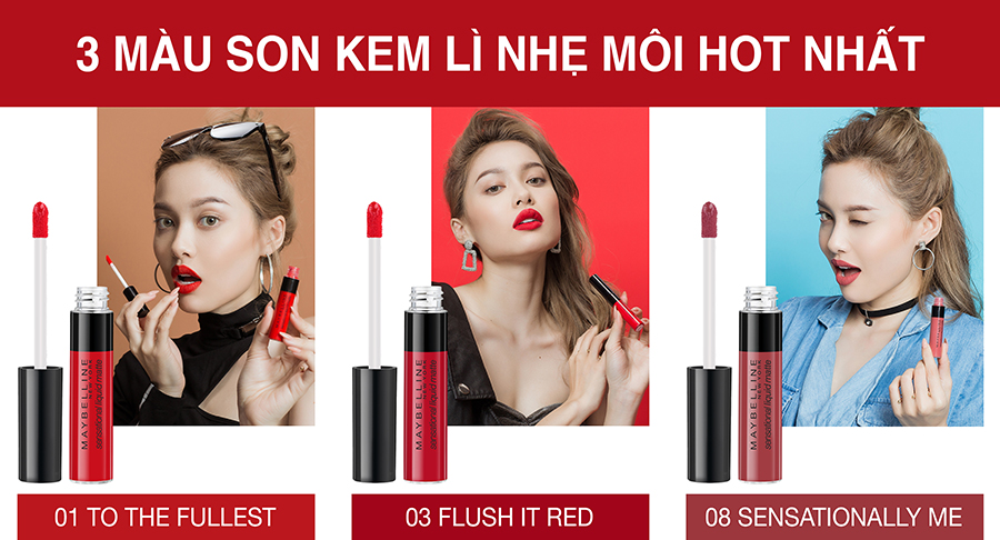 Bộ 3 Son Kem Lì Nhẹ Môi Maybelline New York Sensational Liquid Matte
