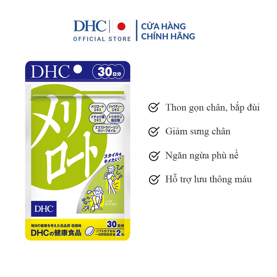 Viên uống DHC Melilot hỗ trợ giảm mỡ đùi, giảm các triệu chứng đau, sưng, phù nề chân do suy giãn tĩnh mạch