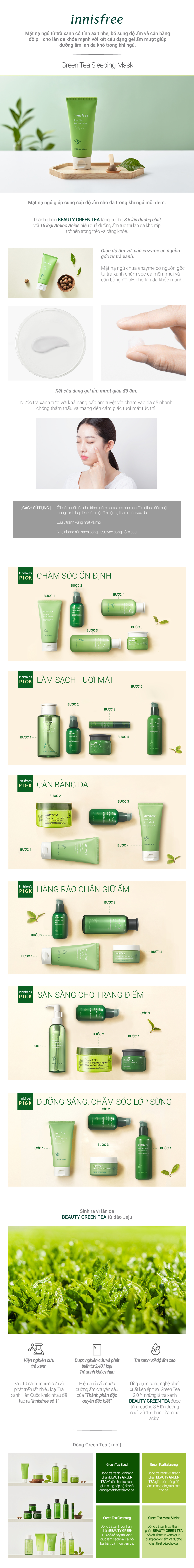 Mặt nạ ngủ dưỡng ẩm từ trà xanh đảo Jeju Innisfree Green Tea Sleeping Mask 80ml - NEW