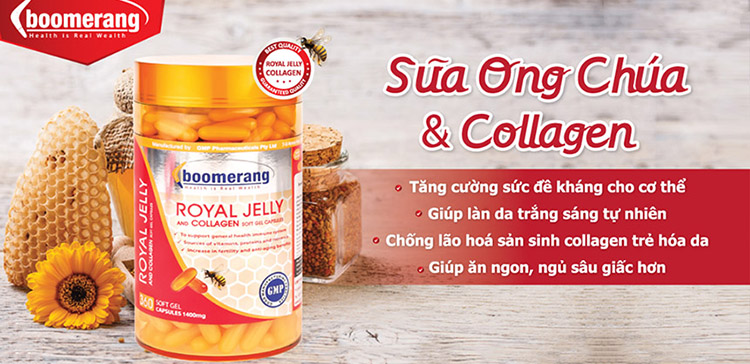 Thực Phẩm Chức Năng Viên Uống Sữa Ong Chúa Boomerang Royal Jelly & Collagen (120 Viên)
