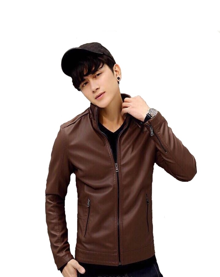 Áo Khoác Da Nam Nâu Lót Lông Trơn ShopN6 Cao Cấp AKD05