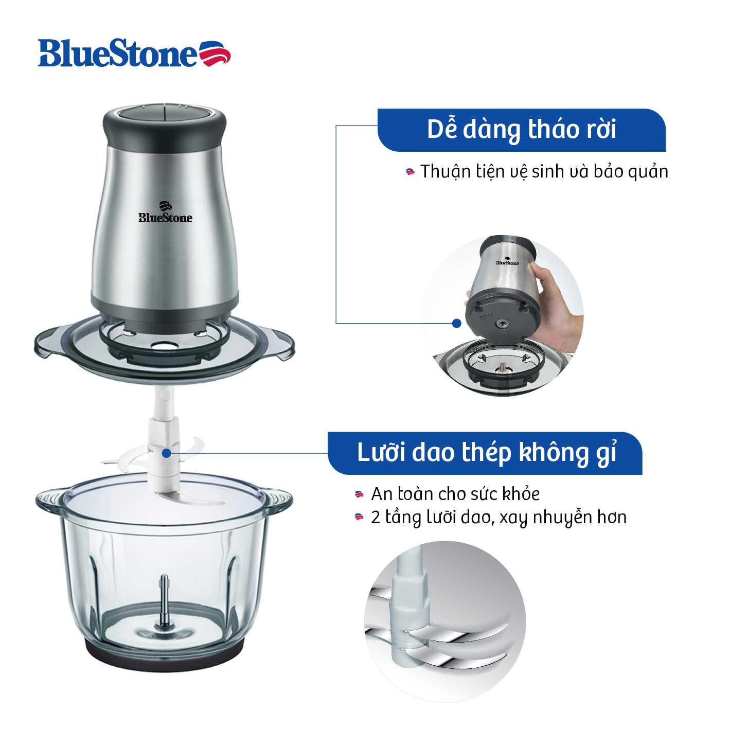 Máy Xay Thịt 2 Lưỡi Dao Kép Bluestone CHB-5139 (2L)