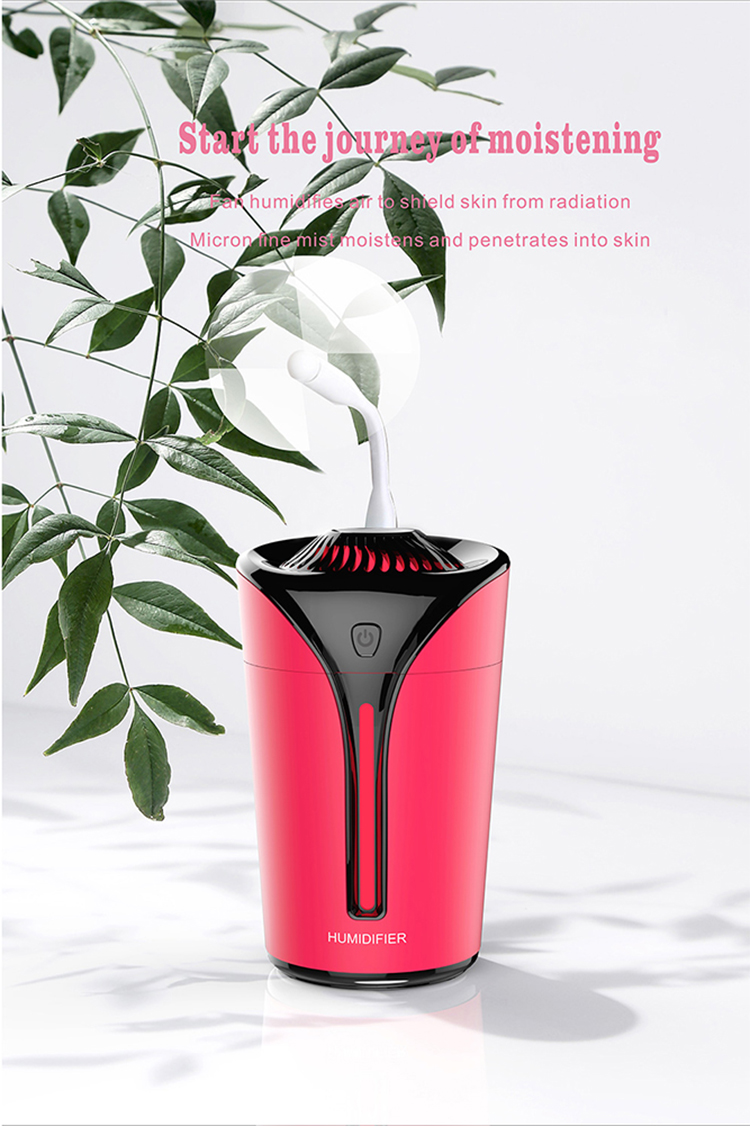 3 in 1 small fan flame cup shaped humidifier Light Colorful Lamp USB Mini Air Purifier Home Office (Blue)