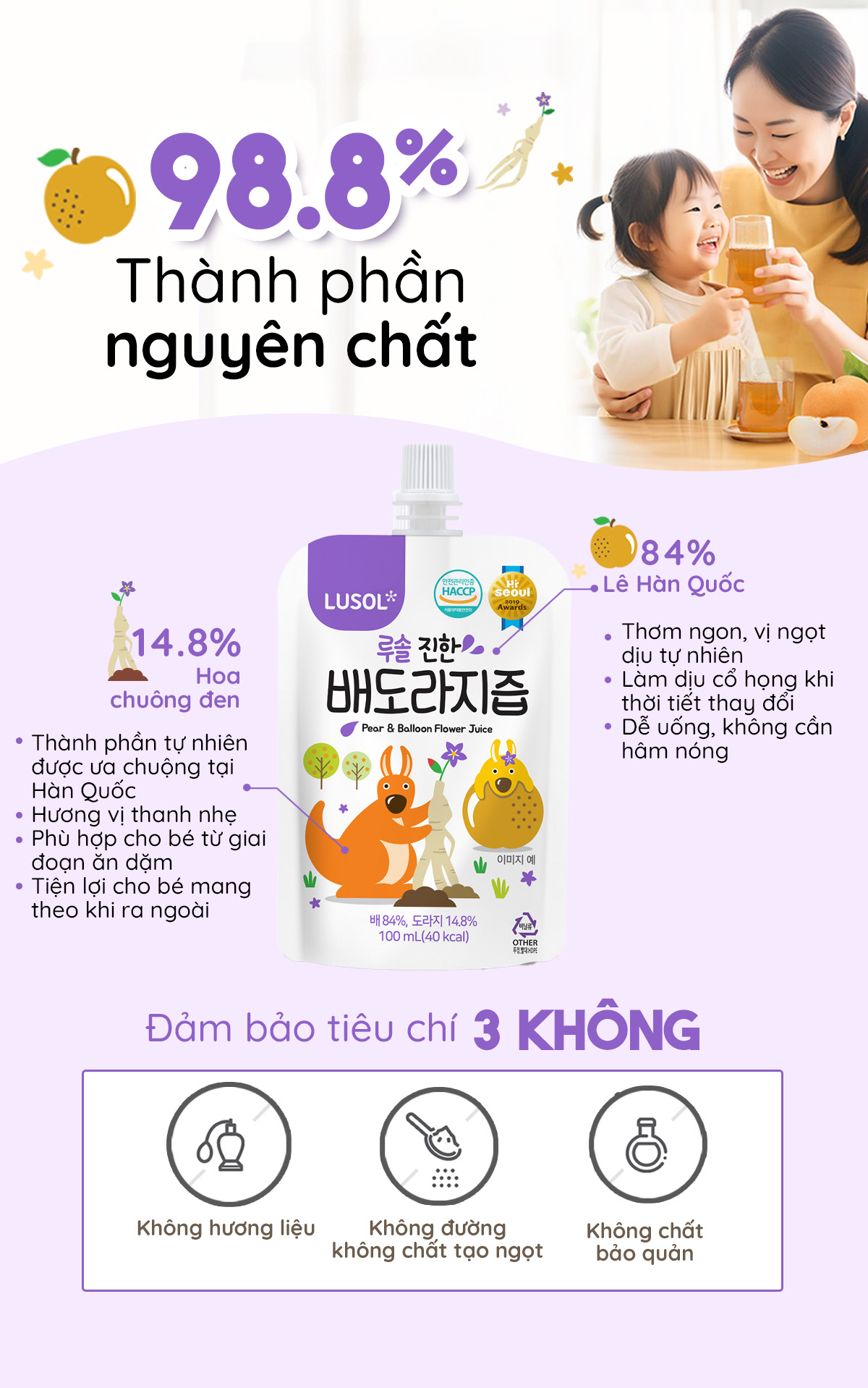 Combo 20 gói nước ép lê và rễ hoa chuông đen nguyên chất Lusol cho bé từ 6 tháng tuổi - ALADDINVINA