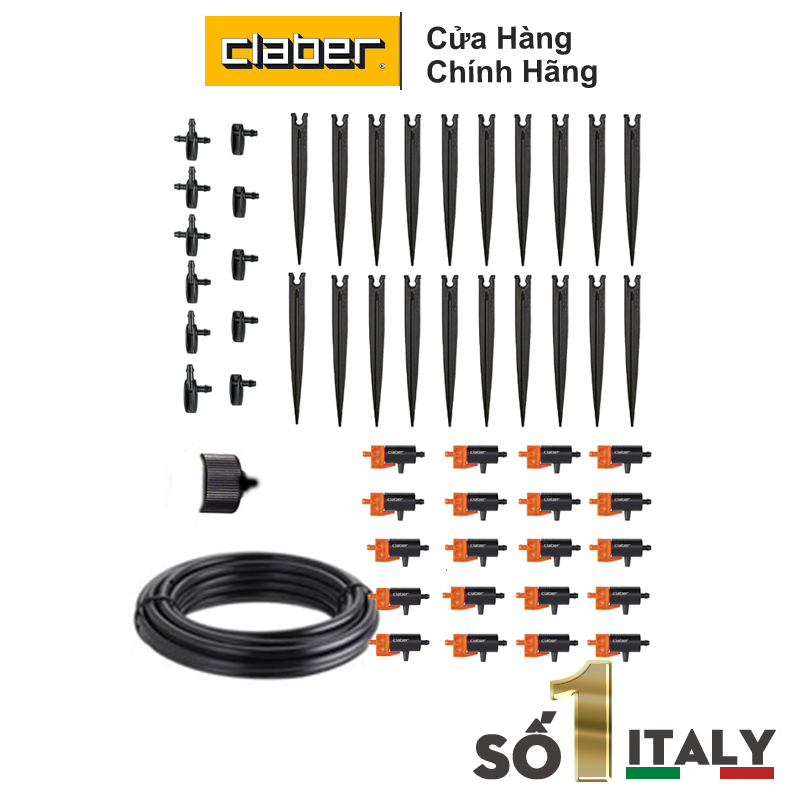 Bộ Tưới Nhỏ Giọt Cơ Bản Claber Drip Starter Kit, dùng cho 20 chậu cây, đầu tưới nhỏ giọt điều chỉnh lưu lượng 0-6 l/h DRIPKIT20TC Claber