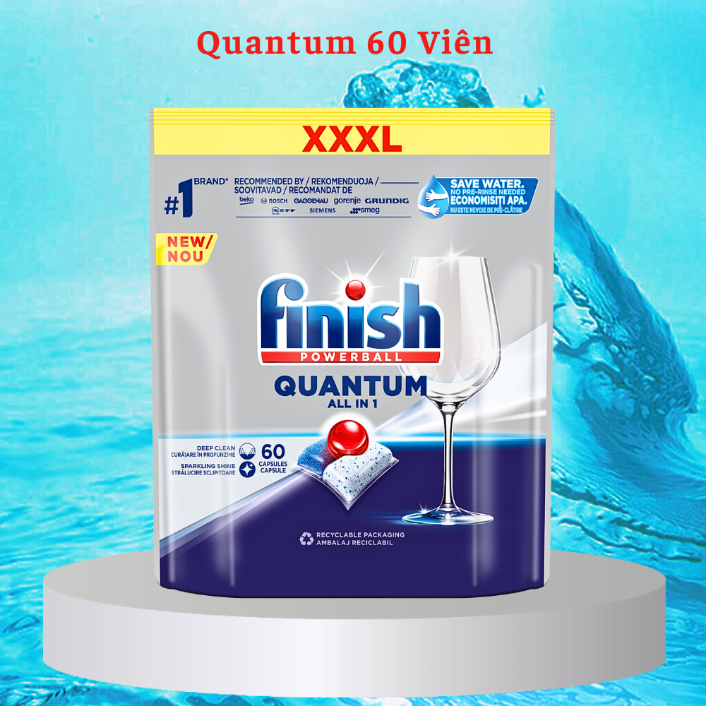 Combo 60 Viên rửa bát Finish quantum max+1150ml nước bóng finish+1.2kg Muối Finish - Hanoimart