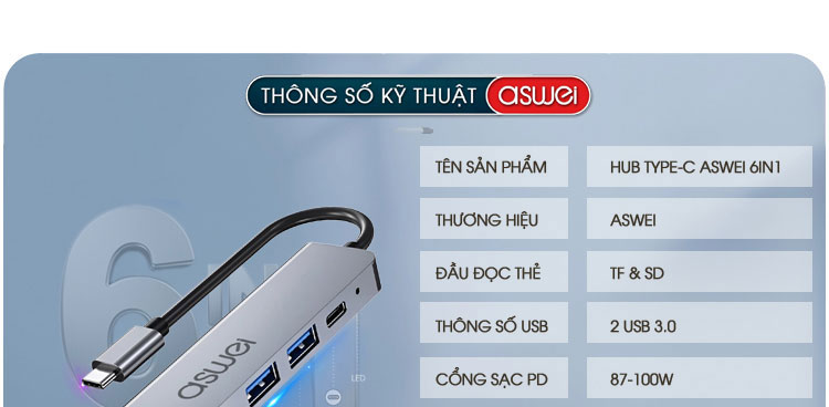 bộ chia cổng usb 3.0, hub type c aswei