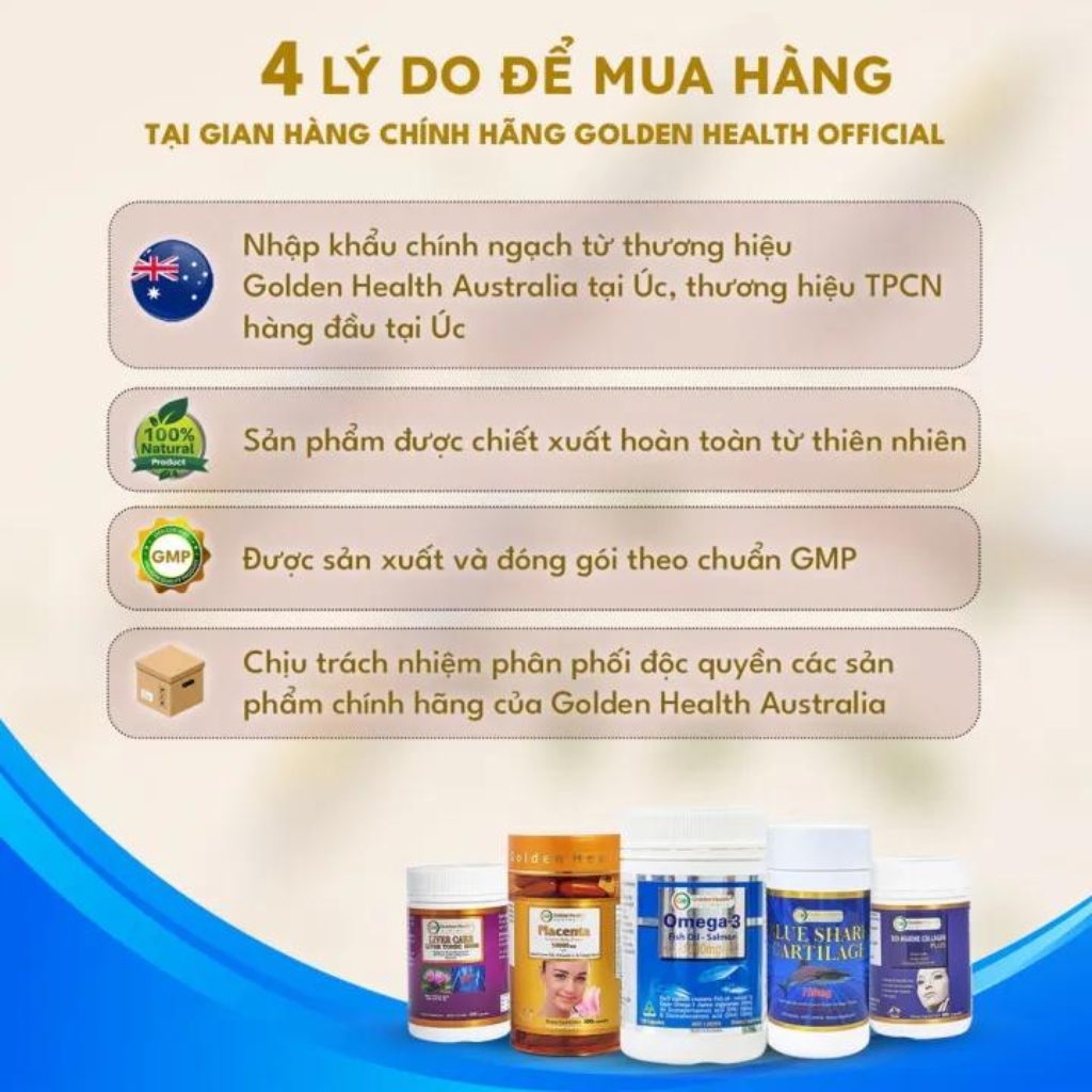 [GOLDEN HEALTH] Viên Uống Sụn Vi Cá Mập Hỗ Trợ Các Bệnh Lý Xương Khớp Mãn Tính Nguy Hiểm Như Thoái Hoá Khớp, Thoát Vị Đĩa Đệm, Loãng Xương Golden Health Blue Shark Cartilage 750mg hộp 365 Viên - Nhập Khẩu Chính Ngạch Từ Úc