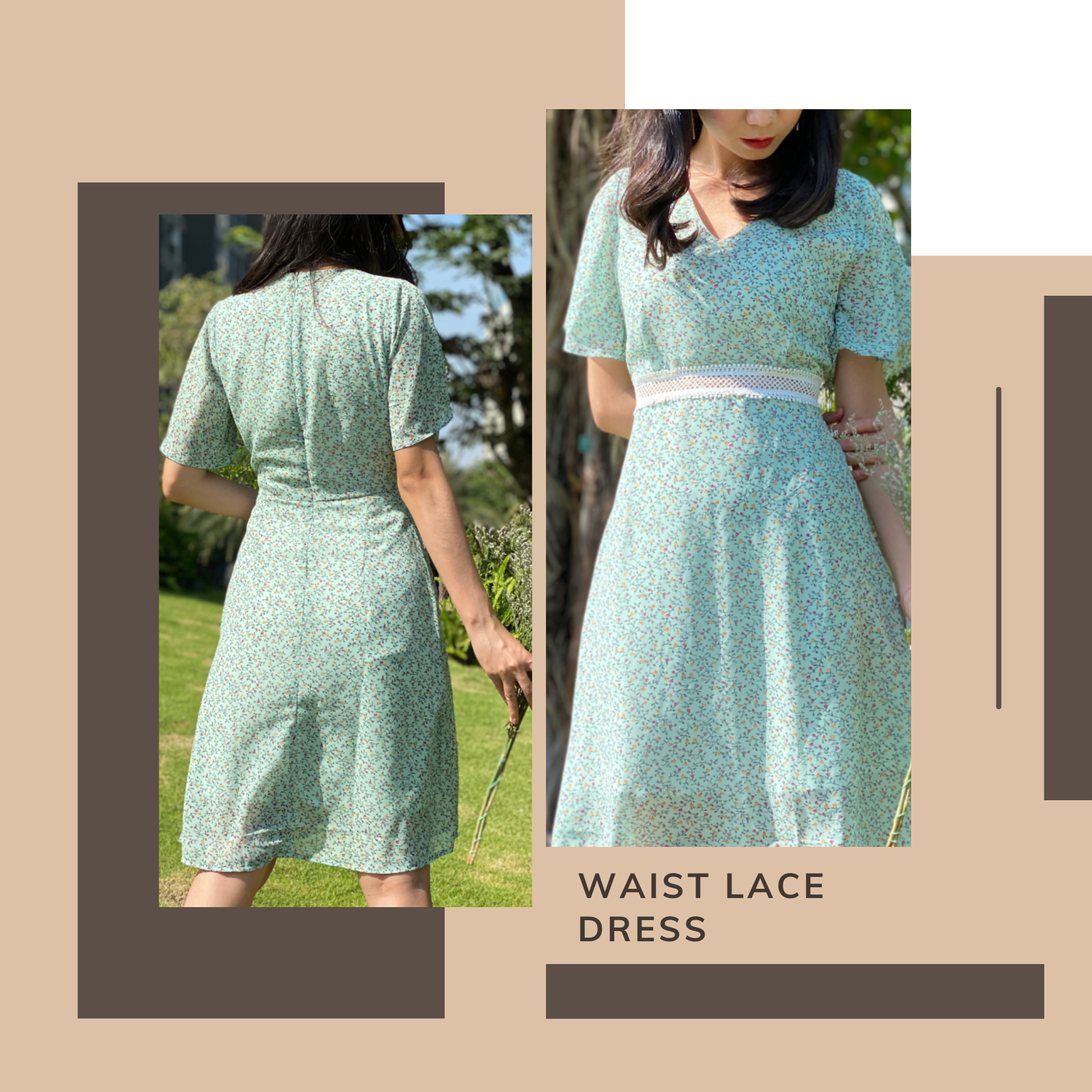 Đầm hoa nhỏ nhấn ren eo - UnderOver