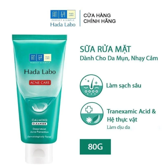 Sữa rửa mặt Hada Labo cho da dầu mụn, da nhạy cảm Hada Labo Acne Care Calming Cleanser 80g