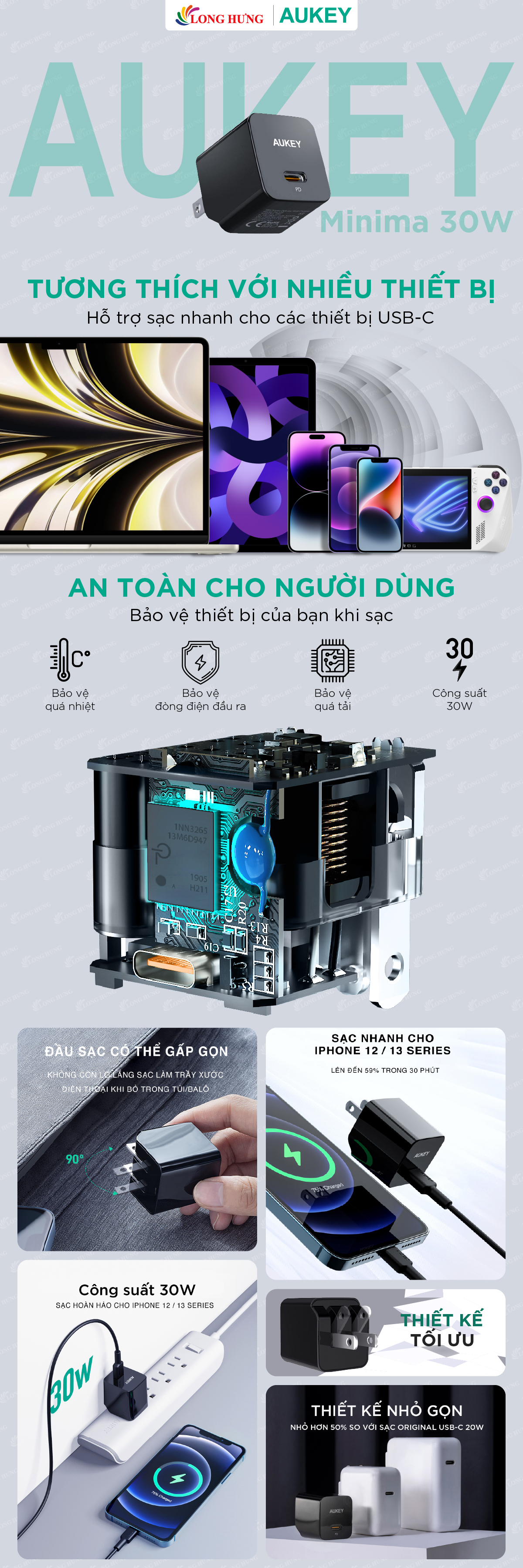 Cốc sạc Aukey Minima 1Type-C 30W PA-Y30S - Hàng chính hãng