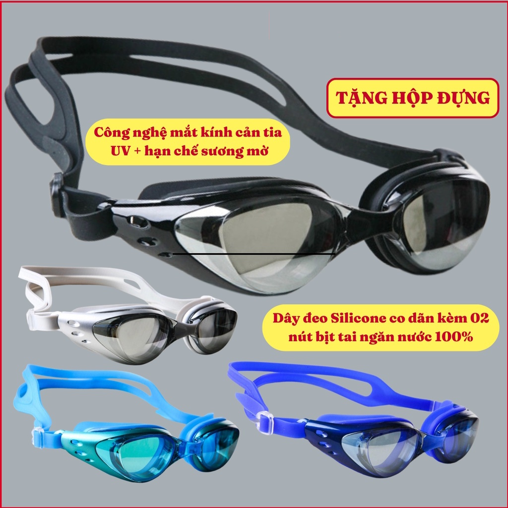 Kính bơi nam nữ tráng gương cao cấp có bịt tai - Kính bơi chống tia UV, chống sương mù thiết kế chống trơn trượt, co giãn - Hàng chính hãng D Danido  