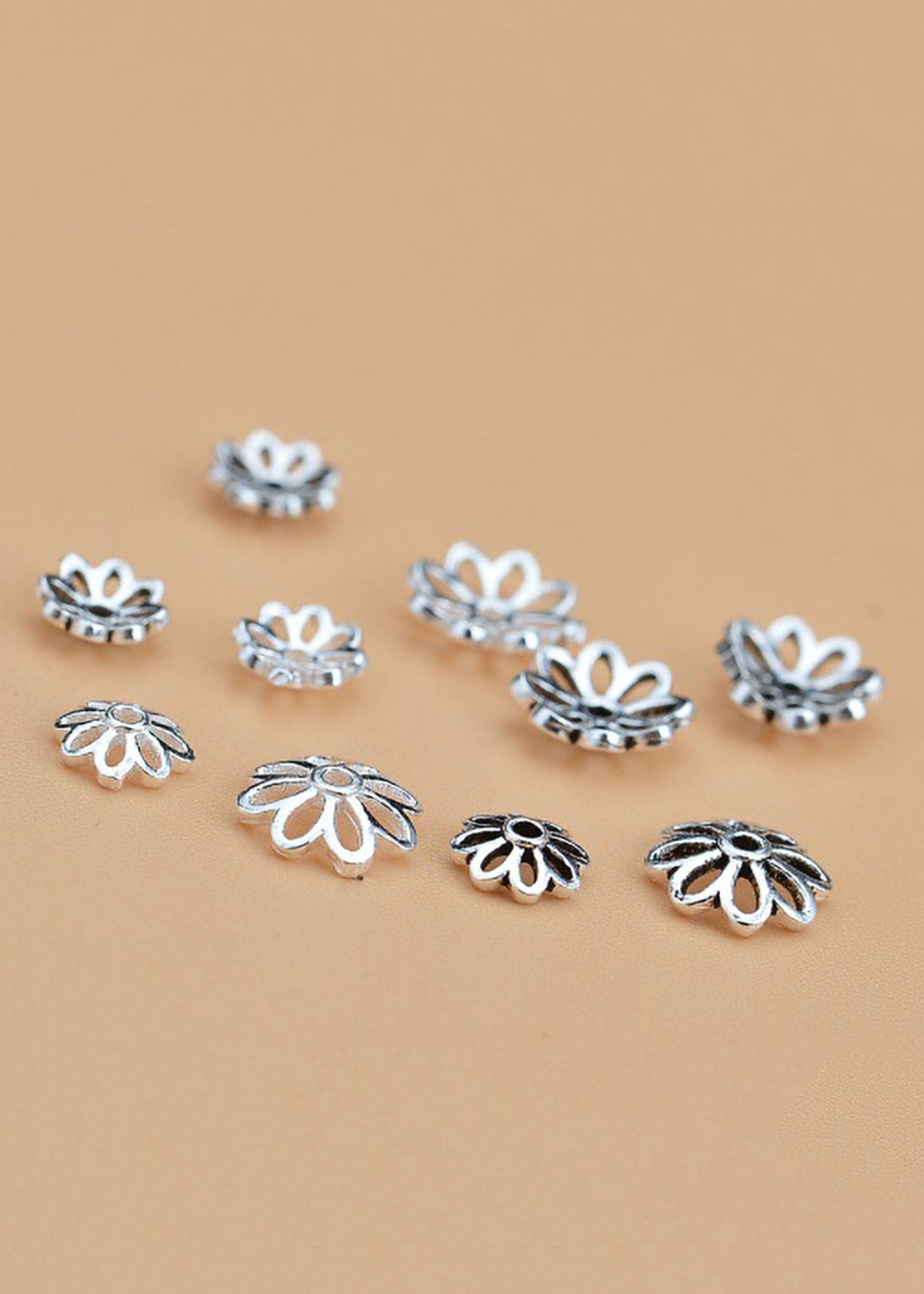 Combo 8 cái Charm bạc chụp hạt, bọc hạt họa tiết hoa văn - Ngọc Quý Gemstones