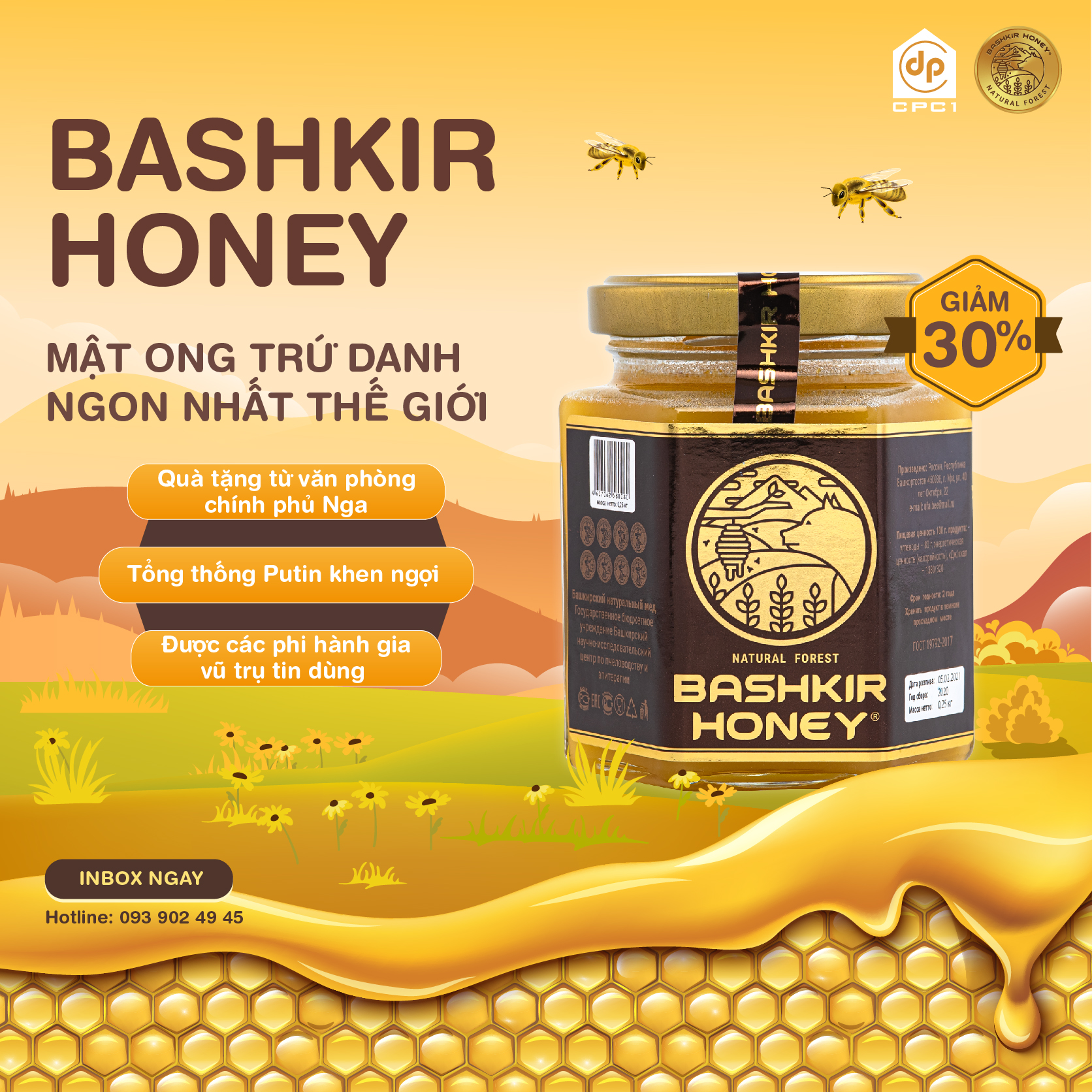 Mật ong nguyên chất tự nhiên BASHKIR HONEY cao cấp từ Nga - 4 Lọ 2