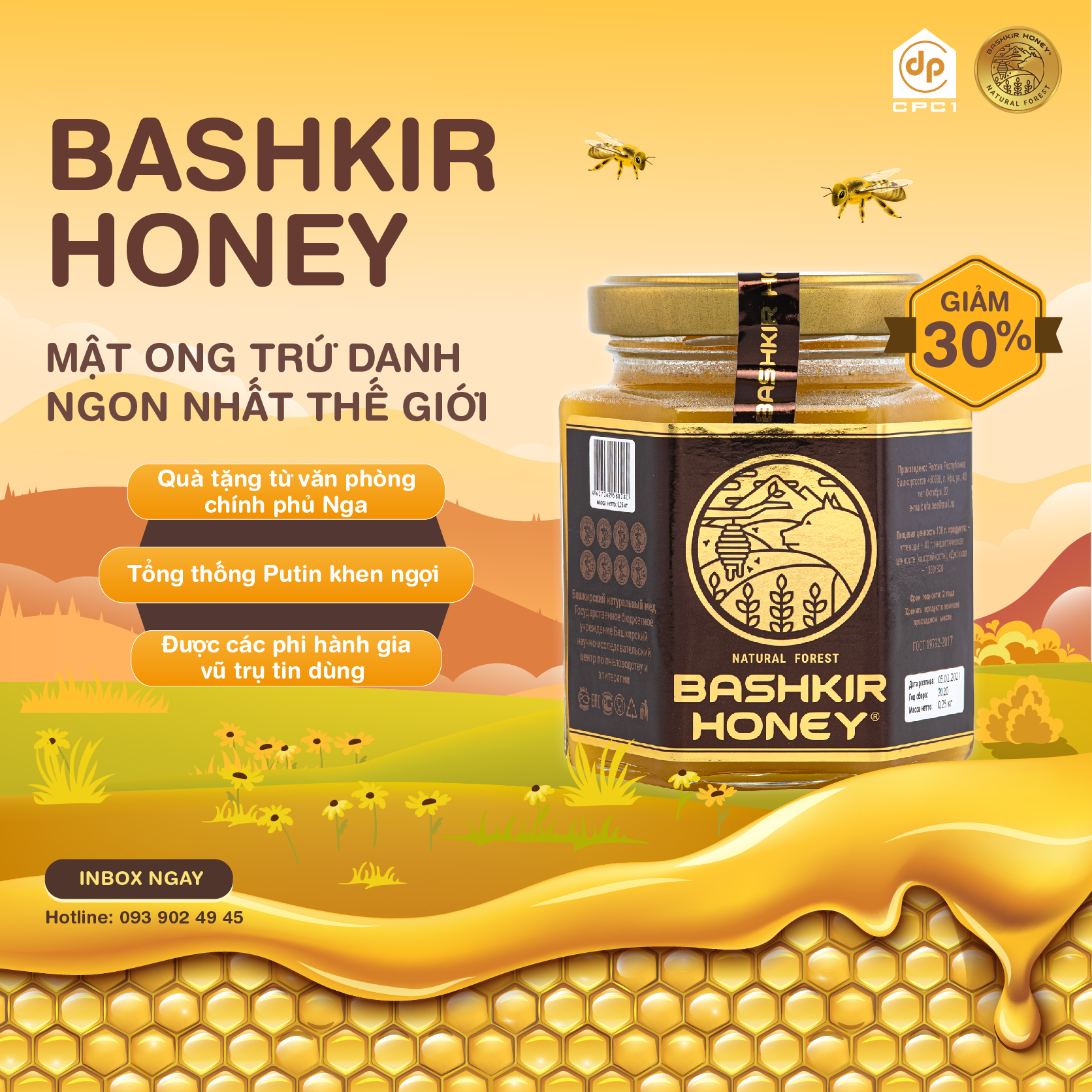 Mật ong nguyên chất tự nhiên BASHKIR HONEY cao cấp từ Nga - 1 Lọ 2