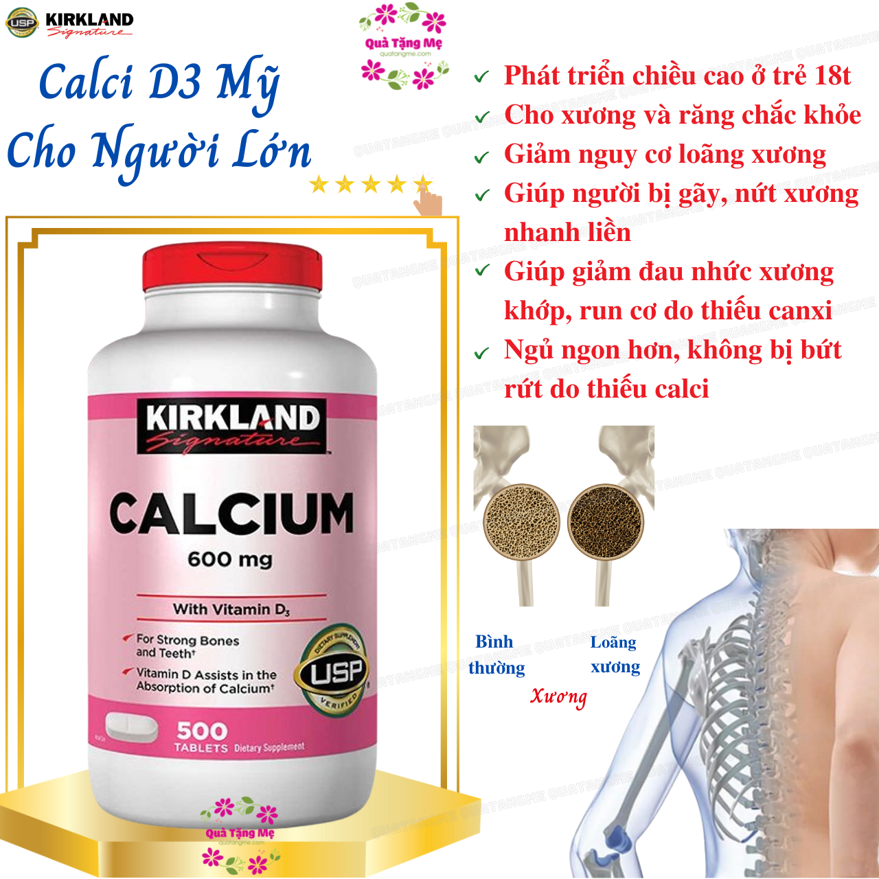 Calci D3 Mỹ Cho Người Lớn Kirkland Signature Calcium 600mg With Vitamin D3