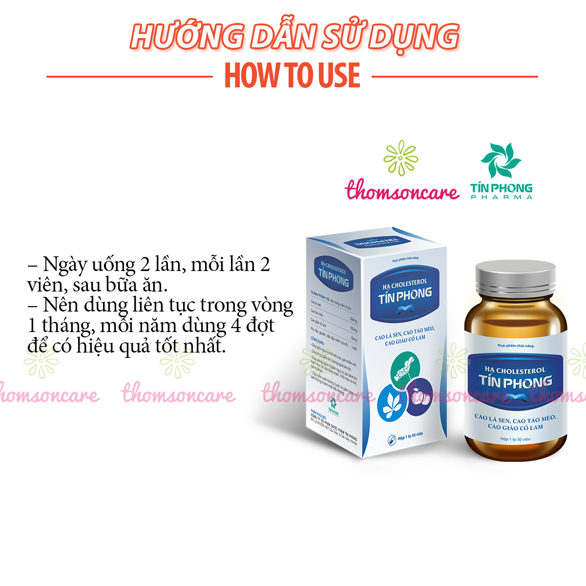 cholesterol tín phong - hỗ trợ hạ mỡ máu, kiểm soát cân nặng, béo phì - hộp 30v từ lá sen, giảo cổ lam 3