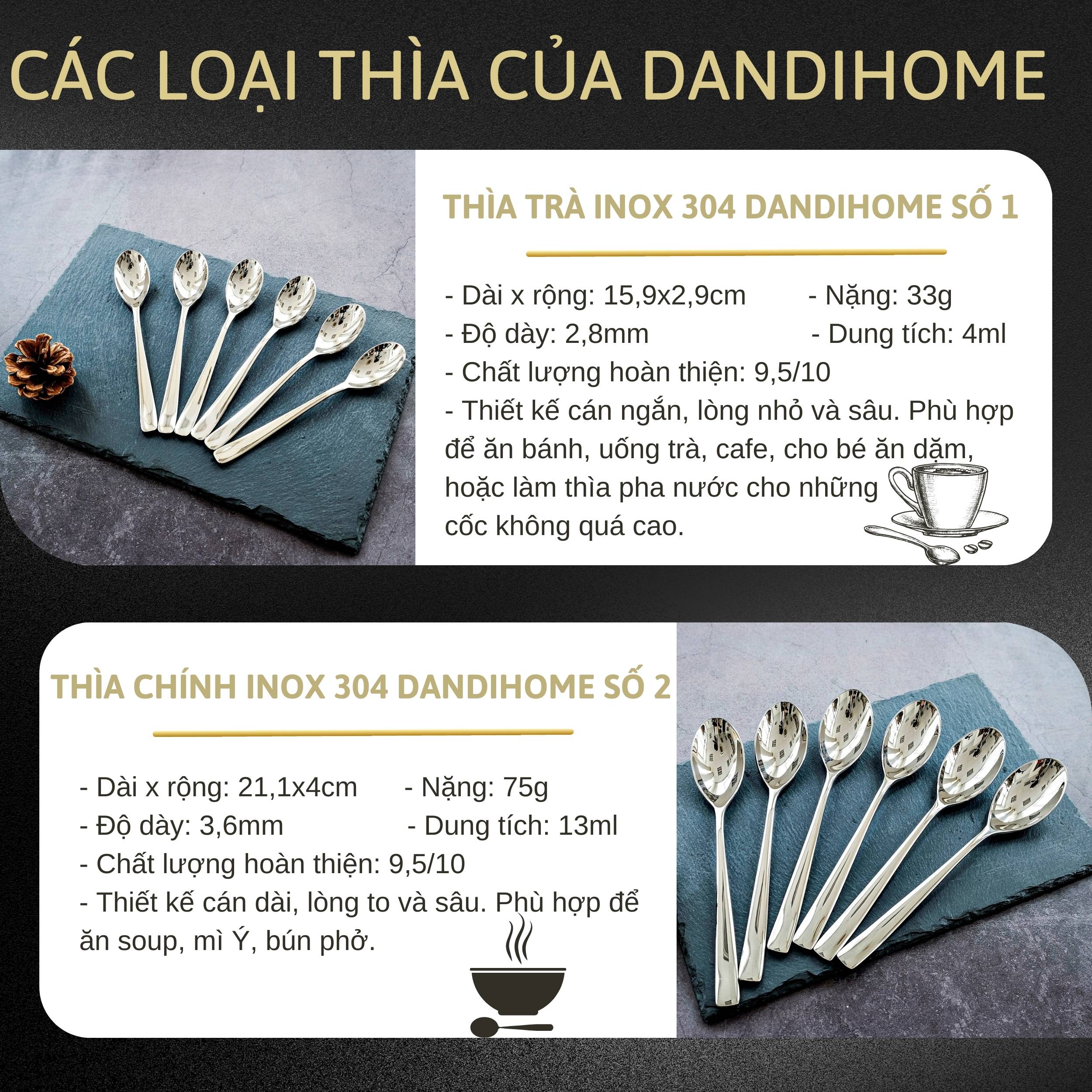 Bộ 6 thìa muỗng inox 304 DandiHome 2020 cao cấp, sang trọng, tinh tế