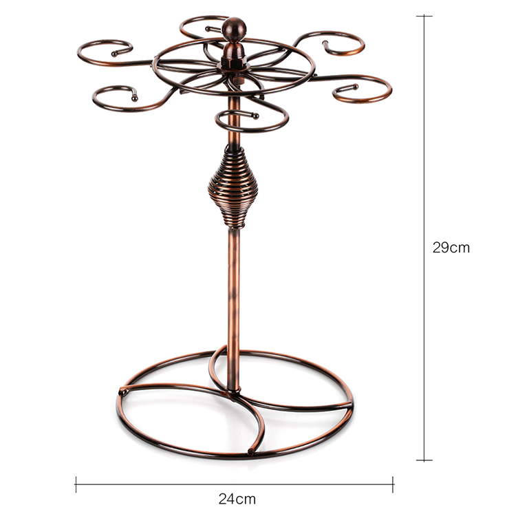 Classic Elegant Metal Freestanding Tabletop Stemware Storage Rack Wine Glass Cup Holder with 6 Hooks