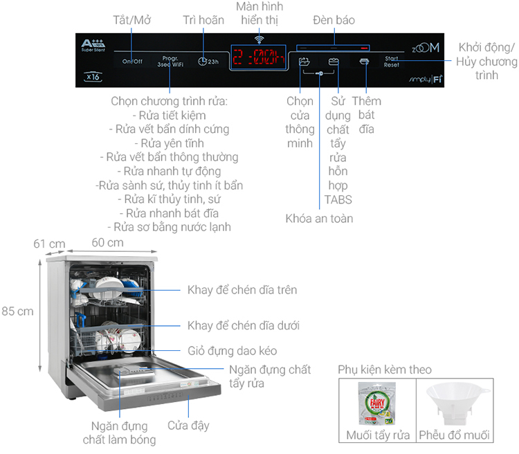 Máy Rửa Chén Candy CDPN 4D620PX - Hàng Chính Hãng - Chỉ Giao tại HCM