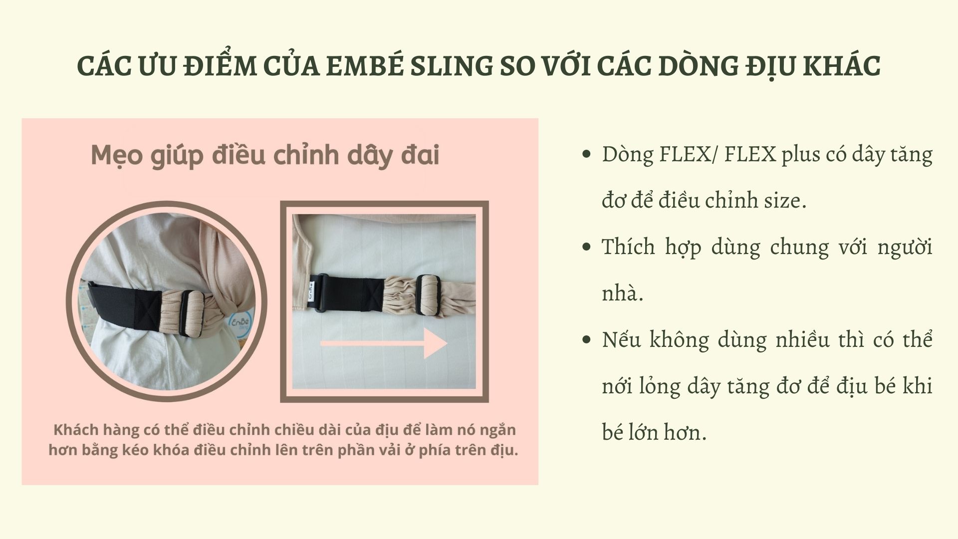 địu vải embé sling dòng flex và flex plus màu olive cho bé từ 0 đến 24 15