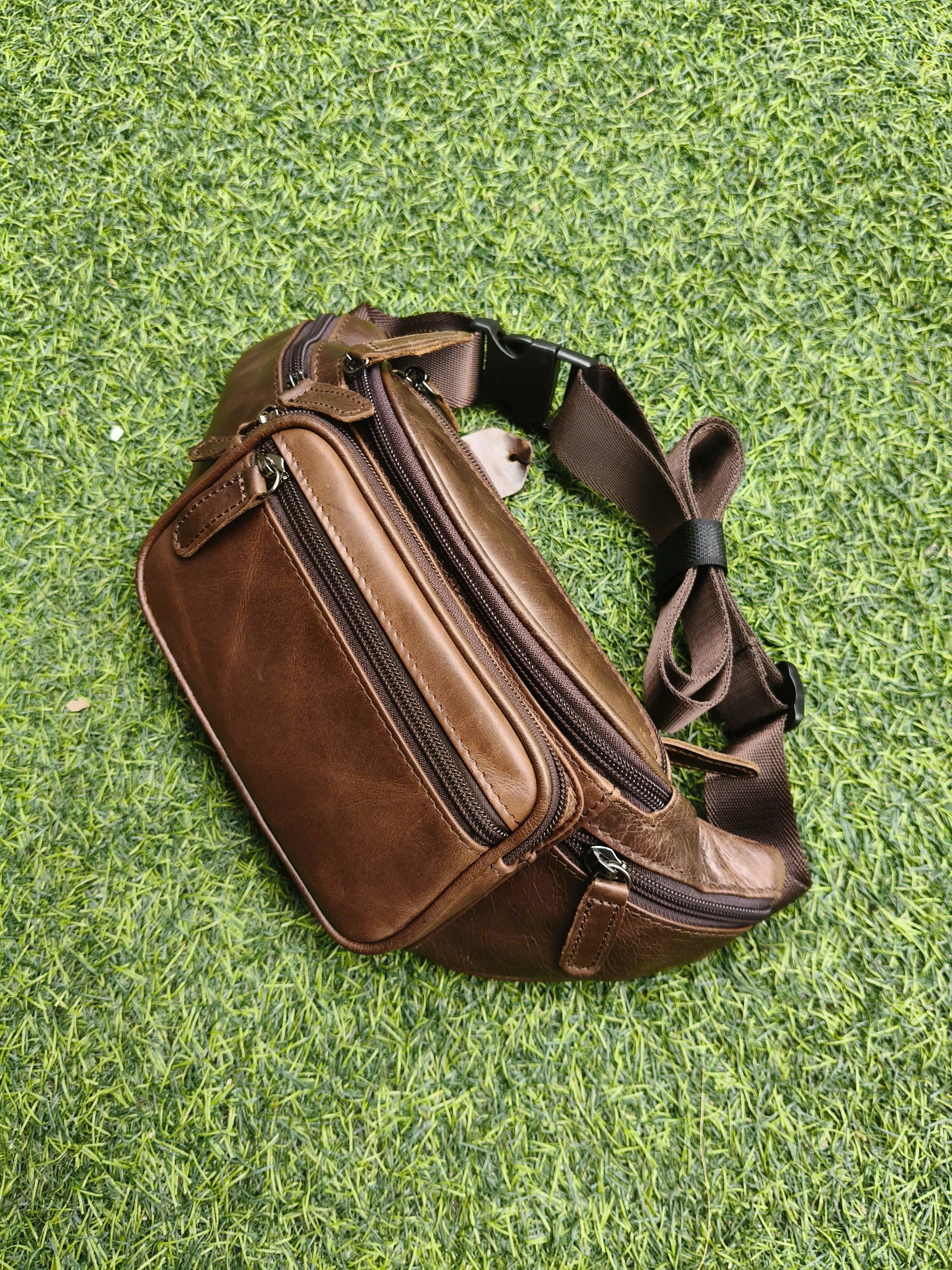 Túi Bao Tử Da Bò Thật BHM8879 Đeo Bụng Đeo Ngực Nam Chống Nước Nhiều Ngăn Cao Cấp