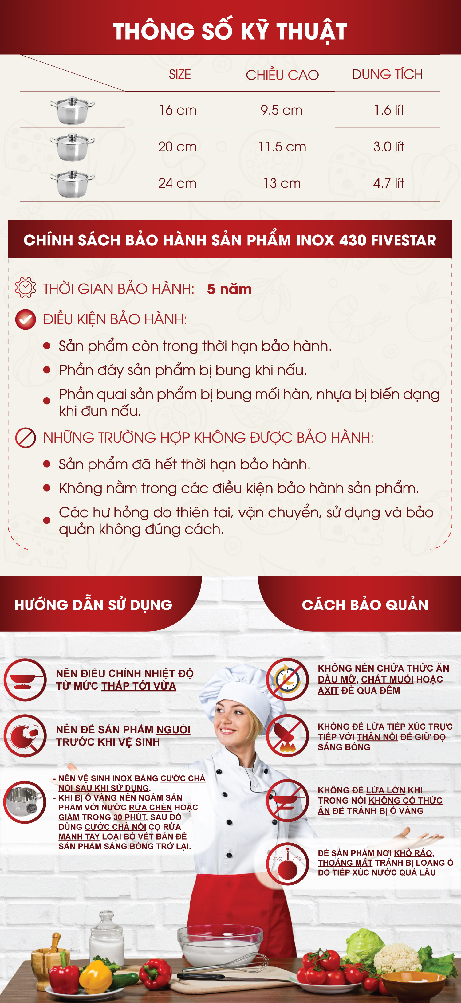 Bộ Nồi Inox 430 Bếp Từ 3 Chiếc Nắp Inox Fivestar Tặng 5 Muỗng Ăn