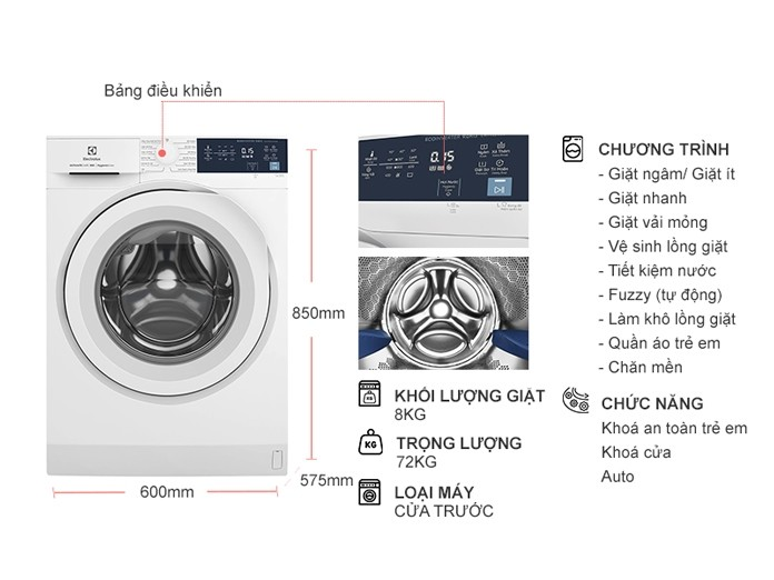 Máy giặt Electrolux Inverter 8 kg EWF8024D3WB