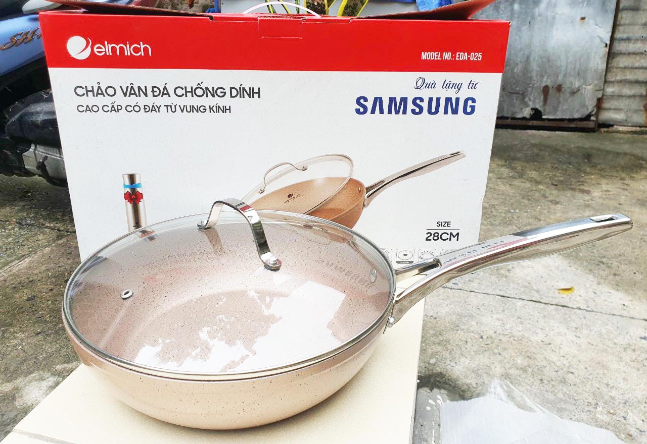 Chảo vân đá chống dính cao cấp Elmich EDA-025 đày từ vung kính size 28cm