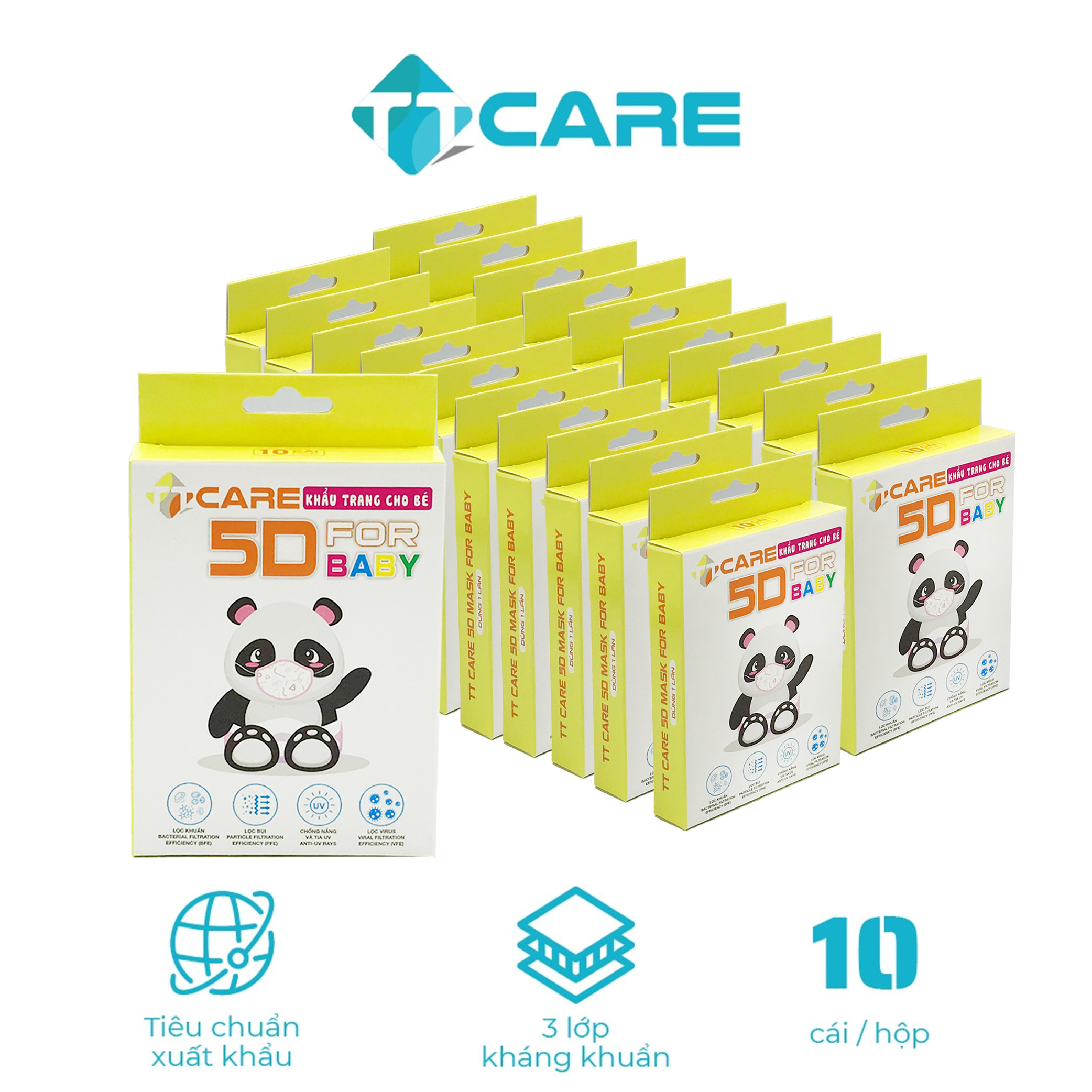 [combo 10 hộp] khẩu trang cho bé 3 lớp ttcare - 5d baby họa tiết dễ thương chất lượng kháng khuẩn quốc tế - 1 hộp 10 cái 2