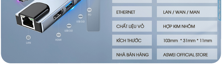 bộ chia, hub type c to hdmi aswei 5in1